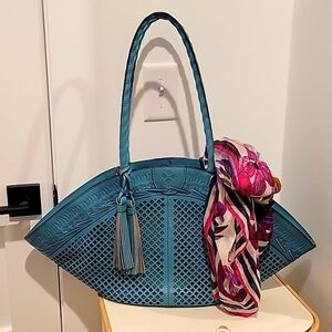 Patrica Nash Azul Blue turquoise fan tote Trope Dome Tote blue grass